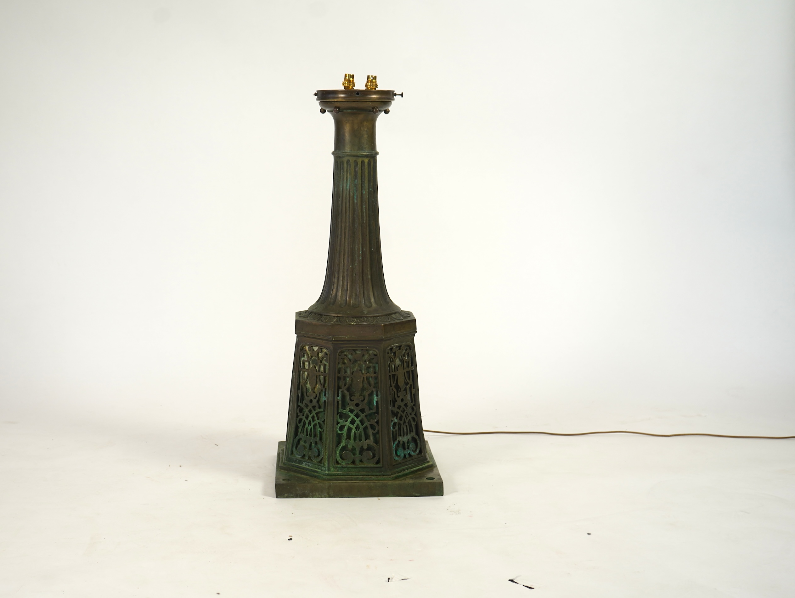 A late 19th century bronze post lamp